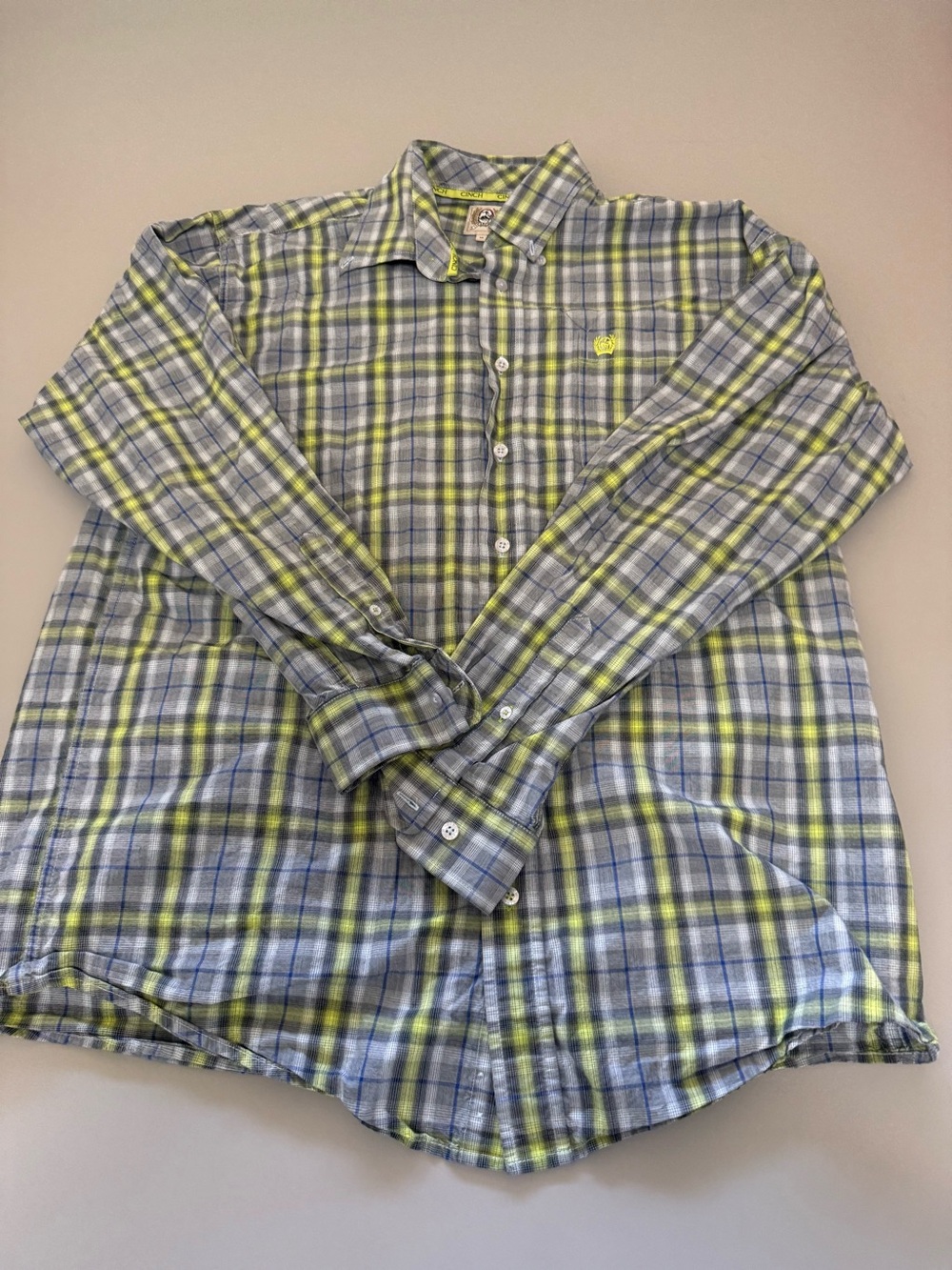 Cinch Men's Plaid Button-Down Shirt - Green & Blue. B59